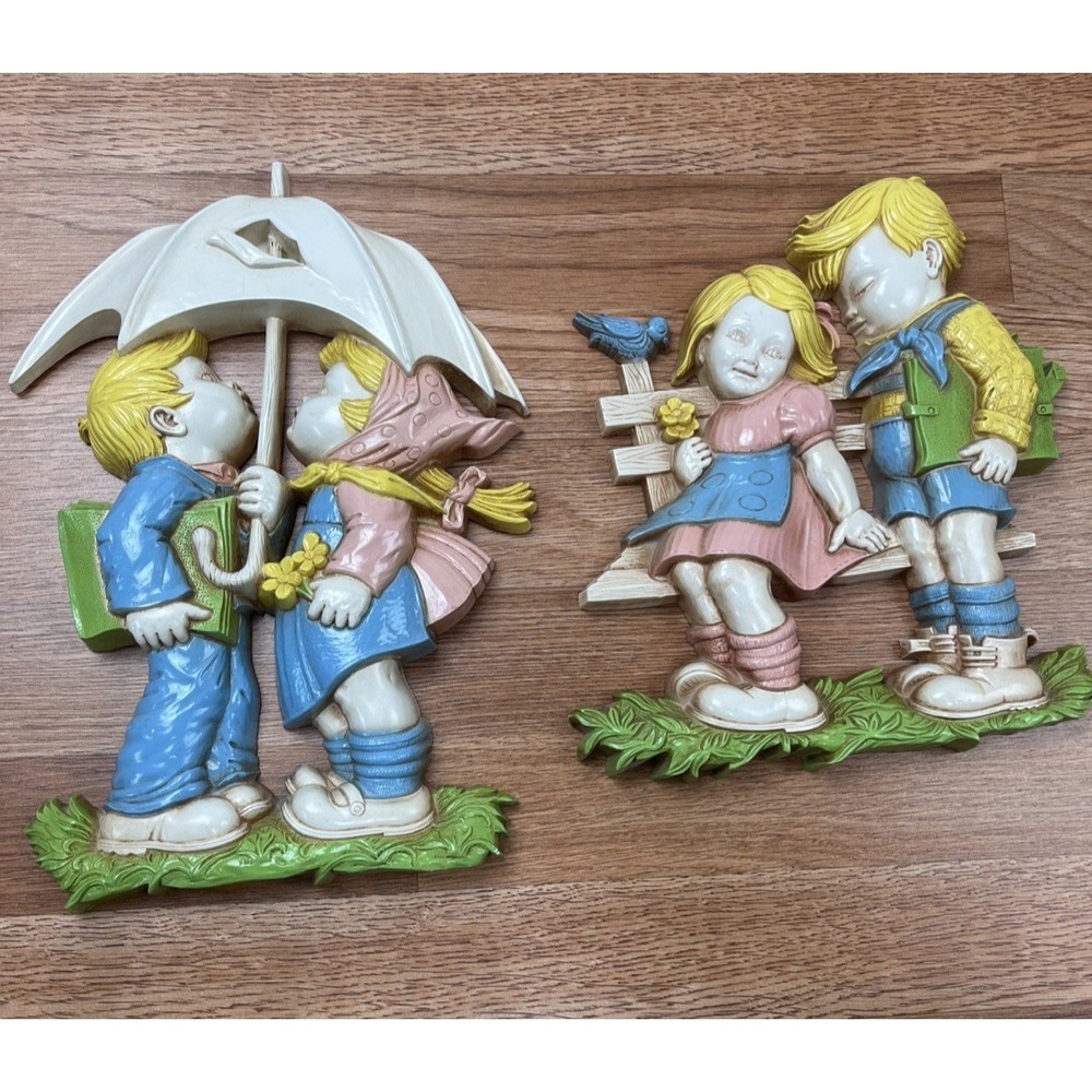 Vintage MCM HOMCO #7494 Plastic Wall Hanging Art Children Kids Boy Girl 1977